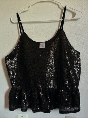 No Boundaries Black Sequin Spaghetti Strap Peplum Top